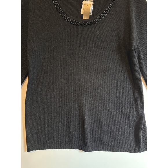 August Silk Beaded Embellished Silk Blend Scoop Neck Metallic Black Top Size 2X - Picture 3 of 10